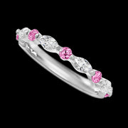 14K White Gold band with alternating 5 Round Pink Sapphire and 4 Marquise Lab Grown Diamond having TCW-.85