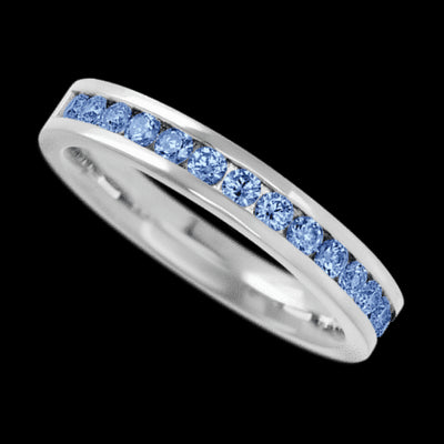 14K White Gold band with 15 Round Denim Sapphire having TCW-.45