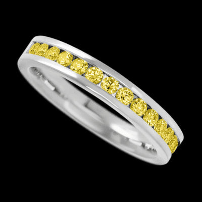 14K White Gold band with 15 Round Yellow Sapphire having TCW-.45