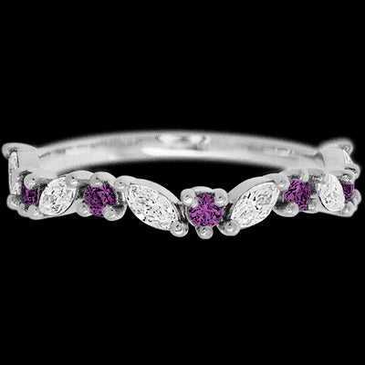14K White Gold band with alternating 6 Round Purple Diamond and 5 Marquise Lab Grown Diamond having TCW-.68