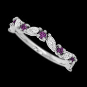 14K White Gold band with alternating 6 Round Purple Diamond and 5 Marquise Lab Grown Diamond having TCW-.68