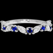 14K White Gold band with alternating 6 Round Sapphire and 5 Marquise Lab Grown Diamond having TCW-.68