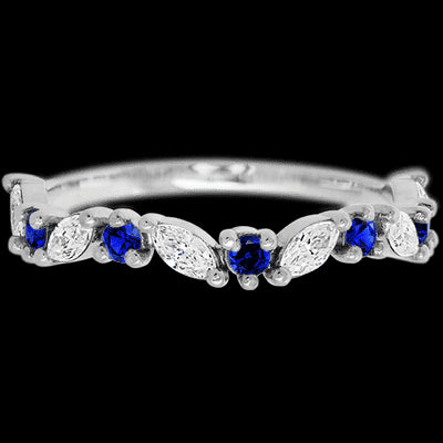 14K White Gold band with alternating 6 Round Sapphire and 5 Marquise Lab Grown Diamond having TCW-.68