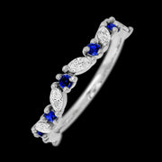 14K White Gold band with alternating 6 Round Sapphire and 5 Marquise Lab Grown Diamond having TCW-.68