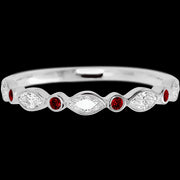 14K White Gold band with alternating 4 Round Dark Ruby and 5 Marquise Lab Grown Diamond having TCW-.56