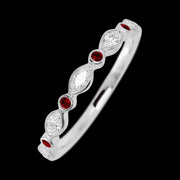 14K White Gold band with alternating 4 Round Dark Ruby and 5 Marquise Lab Grown Diamond having TCW-.56