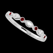 14K White Gold band with alternating 4 Round Dark Ruby and 5 Marquise Lab Grown Diamond having TCW-.56