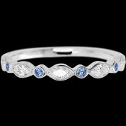 14K White Gold band with alternating 4 Round Denim Sapphire and 5 Marquise Lab Grown Diamond having TCW-.56