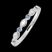 14K White Gold band with alternating 4 Round Denim Sapphire and 5 Marquise Lab Grown Diamond having TCW-.56