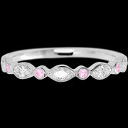 14K White Gold band with alternating 4 Round Light Pink Sapphire and 5 Marquise Lab Grown Diamond having TCW-.56