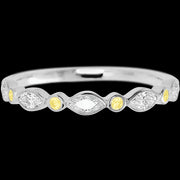 14K White Gold band with alternating 4 Round Light Yellow Sapphire and 5 Marquise Lab Grown Diamond having TCW-.56