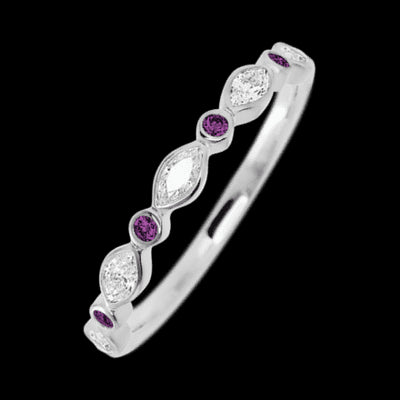 14K White Gold band with alternating 4 Round Purple Diamond and 5 Marquise Lab Grown Diamond having TCW-.56