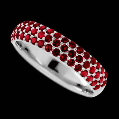 14K White Gold band with 52 Round Dark Ruby having TCW-.78