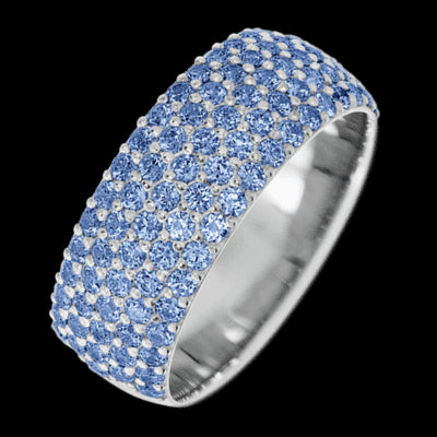 14K White Gold band with 88 Round Denim Sapphire having TCW-1.32