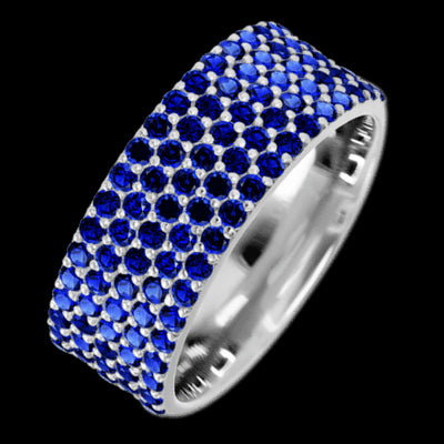14K White Gold band with 93 Round Sapphire having TCW-1.4