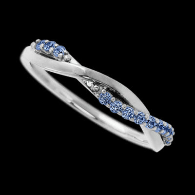 14K White Gold band with 13 Round Denim Sapphire having TCW-.2