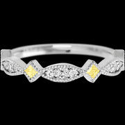 14K White Gold band with alternating 7 Round Lab Grown Diamond, 6 Round Lab Grown Diamond and 4 Princess Light Yellow Sapphire having TCW-.51