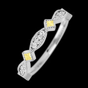 14K White Gold band with alternating 7 Round Lab Grown Diamond, 6 Round Lab Grown Diamond and 4 Princess Light Yellow Sapphire having TCW-.51