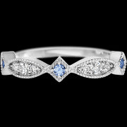 14K White Gold band with alternating 3 Round Denim Sapphire, 2 Round Lab Grown Diamond and 4 Round Lab Grown Diamond having TCW-.27