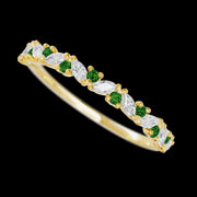 14K Yellow Gold band with alternating 9 Round Green Diamond and 8 Marquise Lab Grown Diamond having TCW-.38