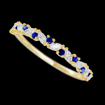 14K Yellow Gold band with alternating 9 Round Sapphire and 8 Marquise Lab Grown Diamond having TCW-.38