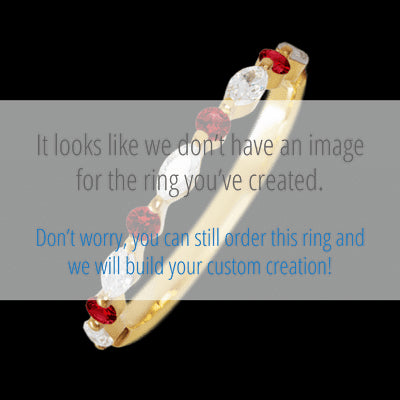 14K Yellow Gold band with alternating 4 Round Dark Ruby and 5 Marquise Lab Grown Diamond having TCW-.47