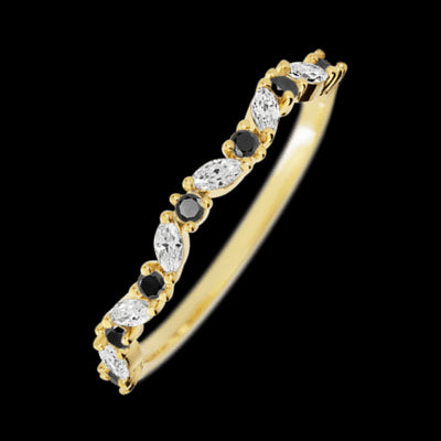 14K Yellow Gold band with alternating 8 Round Black Diamond and 7 Marquise Lab Grown Diamond having TCW-.33