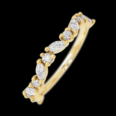 14K Yellow Gold band with 6 Round and 5 Marquise Lab Grown Diamond having TCW-.68