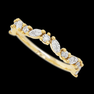 14K Yellow Gold band with 6 Round and 5 Marquise Lab Grown Diamond having TCW-.68