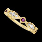 14K Yellow Gold band with alternating 3 Round Purple Diamond, 2 Round Lab Grown Diamond and 4 Round Lab Grown Diamond having TCW-.27