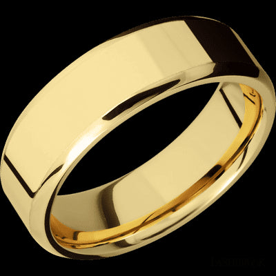 7 mm wide Beveled 14K Yellow Gold band.