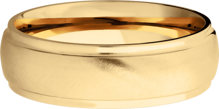 14K Yellow gold 7mm domed band with grooved edges