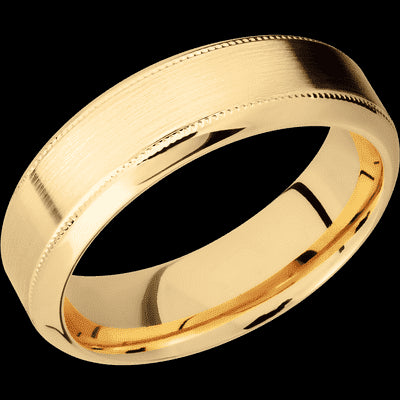 7 mm wide High Bevel Milgrain 14K Yellow Gold band.