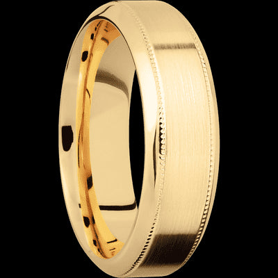7 mm wide High Bevel Milgrain 14K Yellow Gold band.