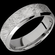 7 mm wide/High Bevel/18K White Gold band with one 4 mm Centered inlay of Meteorite.