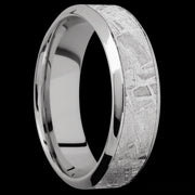 7 mm wide/High Bevel/18K White Gold band with one 4 mm Centered inlay of Meteorite.
