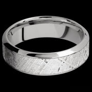 7 mm wide/High Bevel/18K White Gold band with one 4 mm Centered inlay of Meteorite.