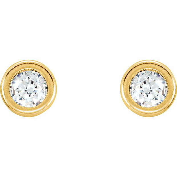 Round Bezel-Set Youth Stud Earrings