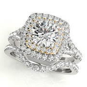 14K Yellow Gold Round Diamond Halo Engagement Ring