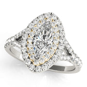 14K Yellow Gold Marquise Diamond Halo Ring