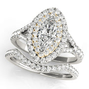 14K Yellow Gold Marquise Diamond Halo Ring