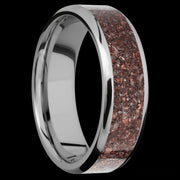 7 mm wide/Beveled/Titanium band with one 5 mm Centered inlay of Dinosaur Bone Mixed.