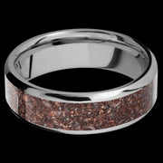 7 mm wide/Beveled/Titanium band with one 5 mm Centered inlay of Dinosaur Bone Mixed.