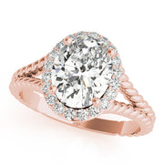 14K Rose Gold Oval Diamond Engagement Ring with Halo