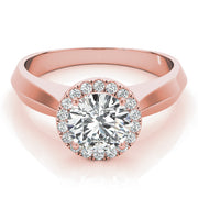 14K Rose Gold Round Diamond Halo Engagement Ring