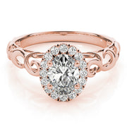 14K Rose Gold Oval Diamond Halo Engagement Ring