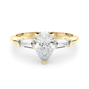 18K Yellow Gold Diamond Engagement Ring with Baguette Stones