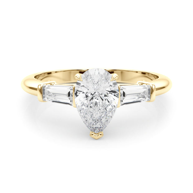 18K Yellow Gold Diamond Engagement Ring with Baguette Stones