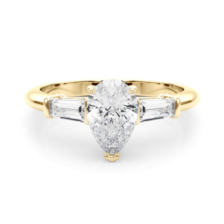 18K Yellow Gold Diamond Engagement Ring with Baguette Stones