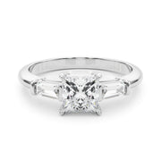 14K Gold Square Diamond Three Stone Ring